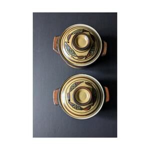 Vtg Otagiri Stoneware Individual Soup/Casserole Lidded Bowls Set of 2